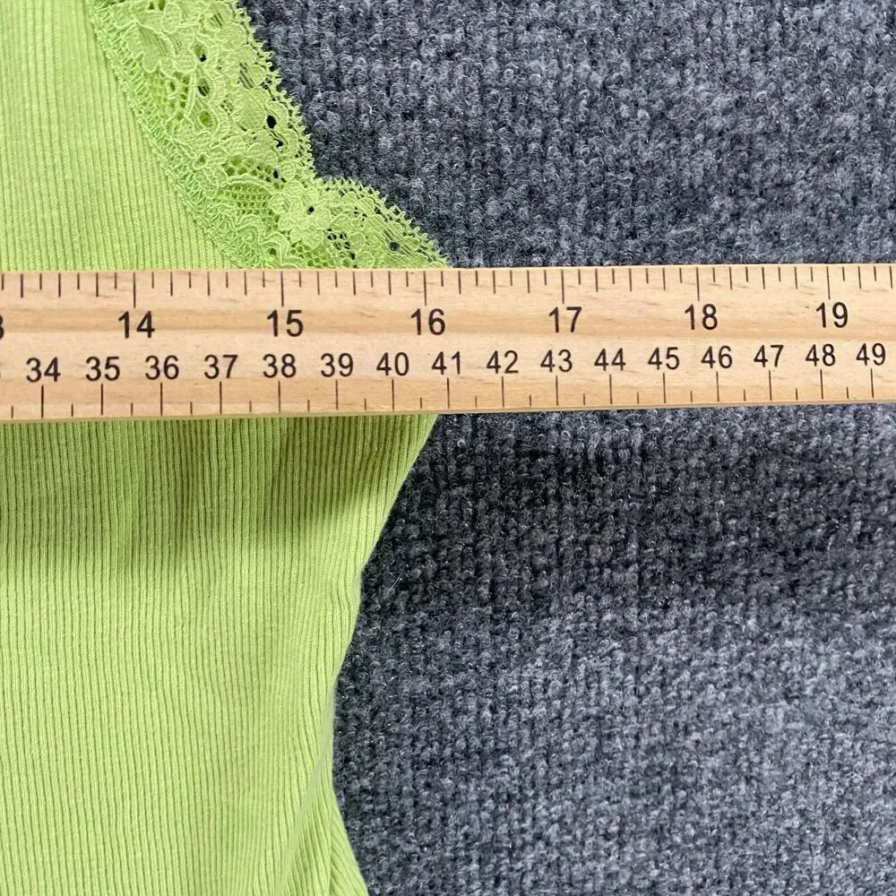 Apt 9 Y2K Tank Top Womens XL Green Ribbed Lace Trim Stretch Preppy 90s Casual - Picture 7 of 8
